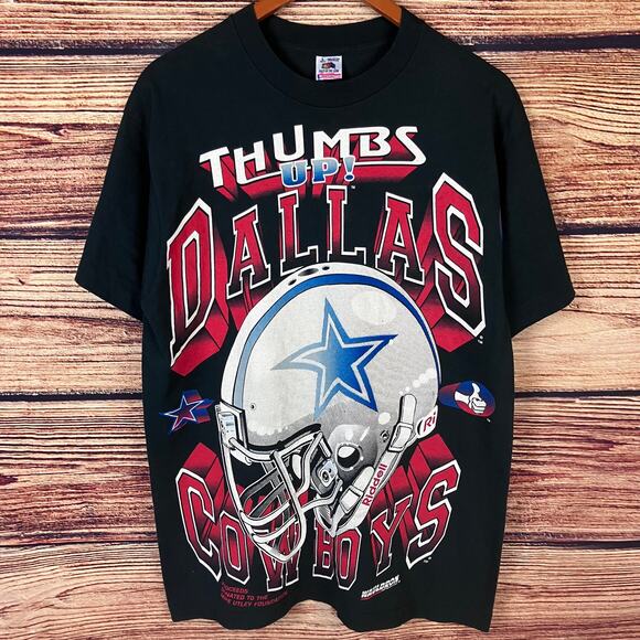 Vintage 1990s Dallas Cowboys Thumbs Up Mega Print T-shirt - Picture 1 of 7